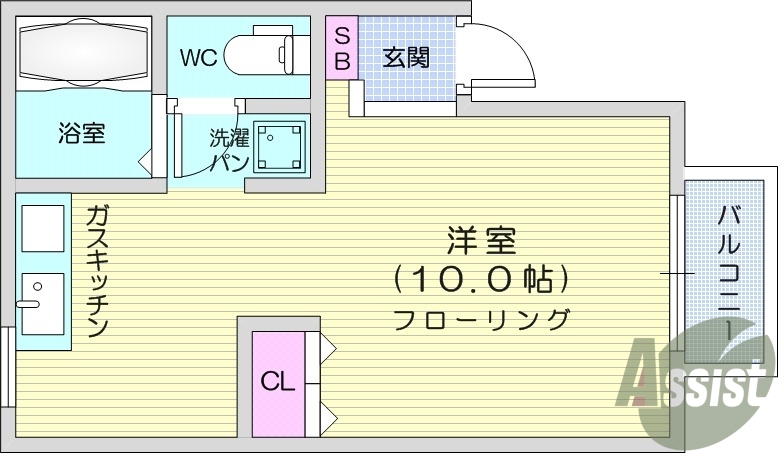 １R 、インターネット無料、都市ガス、バス・トイレ別