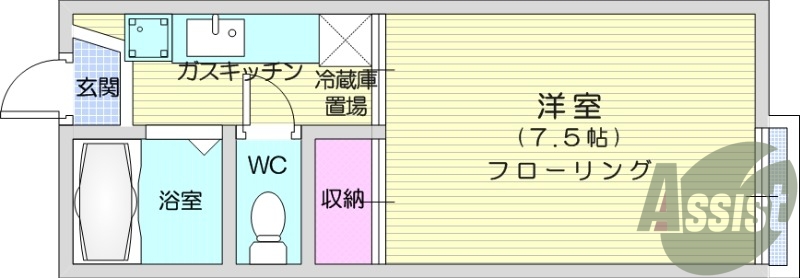 1K、ネット無料、バストイレ別、エアコン設備