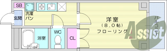 1K、エアコン、室内洗濯機置場、トイレ浴室別、クローゼット