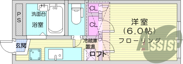 1K、ロフト、ウォシュレット付きトイレ、エアコン