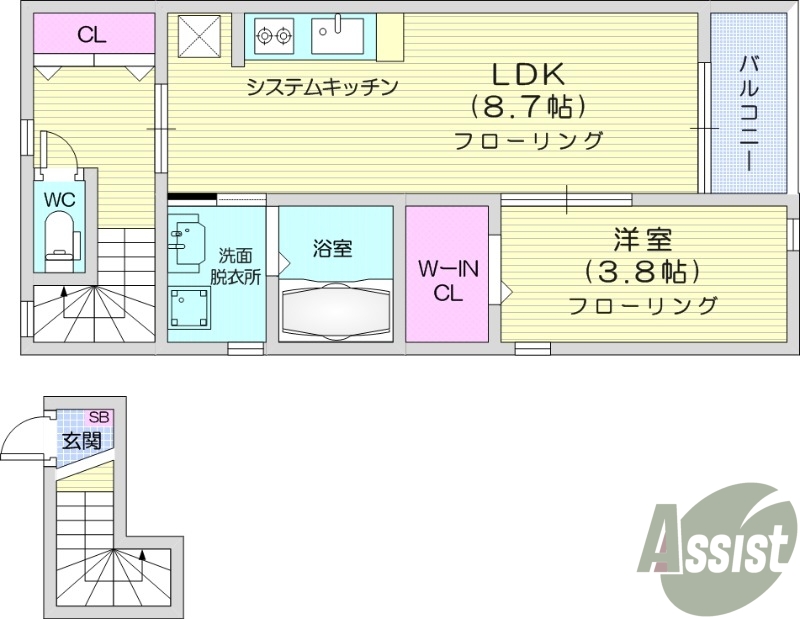 1LDK、宅配ボックス、インターネット無料