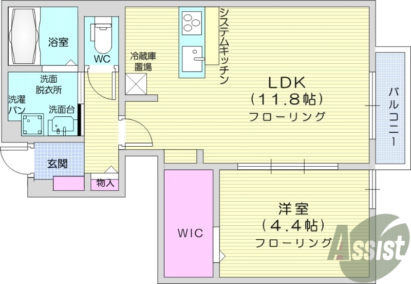 1LDK、インターネット無料、宅配ボックス有、一坪風呂