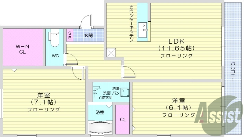 2LDK、フローリング、インターネット無料