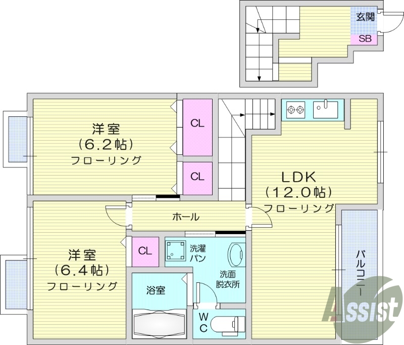 2LDK・エアコン・独立洗面・トランクルーム