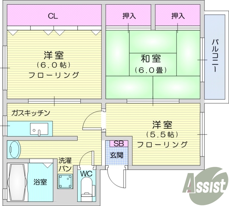 3K、温水洗浄便座、ガスキッチン、クローゼット