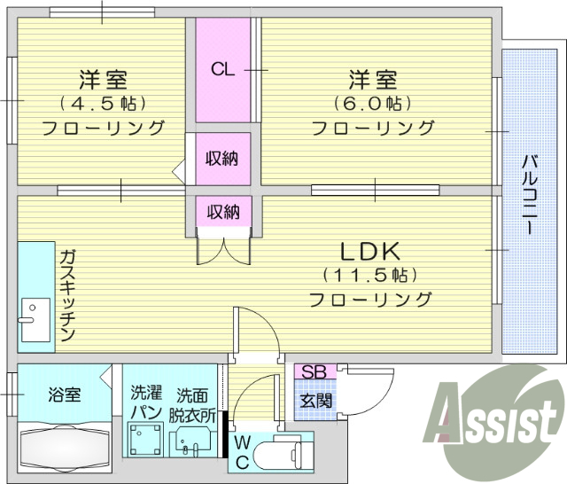 2LDK、温水洗浄便座、独立洗面台、エアコン