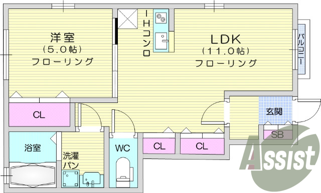 1LDK、モニター付きインターホン、エアコン