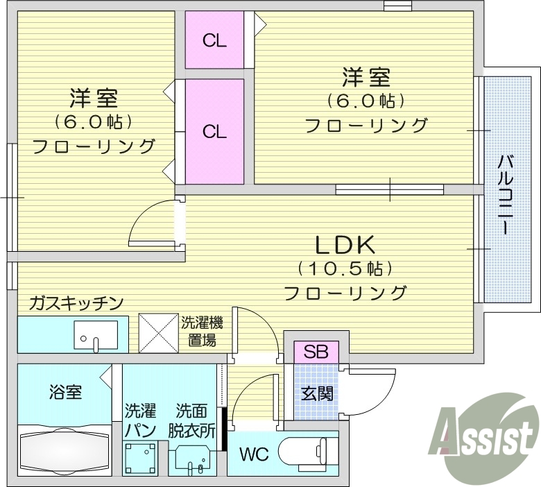 2LDK、モニター付きインターホン、エアコン