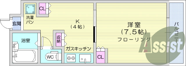 １K・LPガス・シャワー・エアコン食器棚・2口ガスコンロ