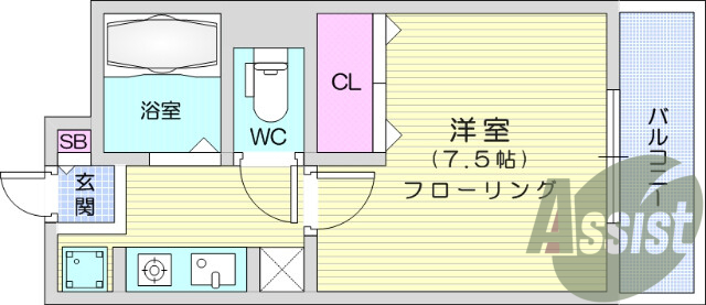 １Ｋ、システムキッチン、都市ガス、ＴＶインターホン