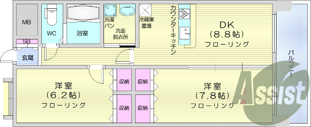 2DK、エアコン2台、防犯カメラ、モニター付きオートロック