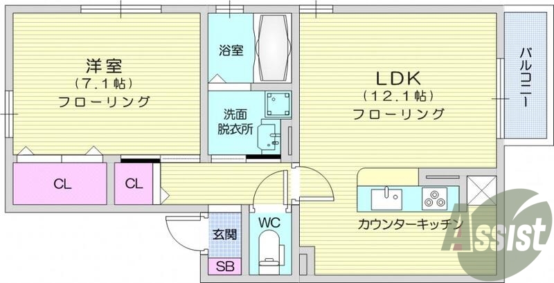 １LDK、カウンターK、追い焚き、シャンプードレッサー