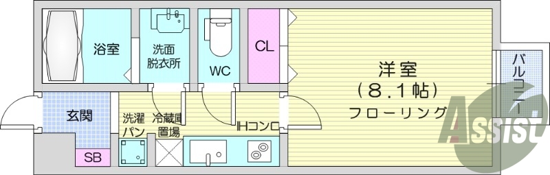 1K、洋室、温水洗浄便座、ネット無料、シューズボックス