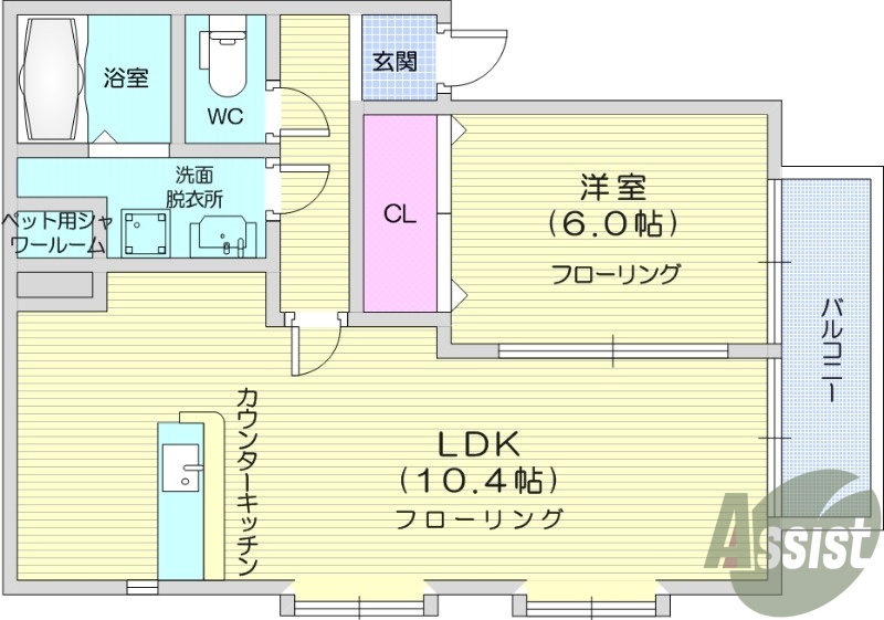 1LDK、ペット相談、ペット用シャワールーム