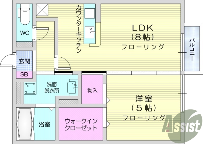 1LDK、南向き、モニター付インターホン、バストイレ別