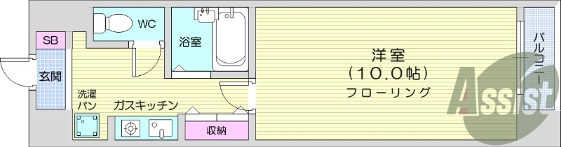 1K、分譲マンション、都市ガス、オートロック。