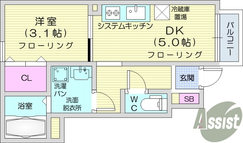1DK、バルコニー、浴室乾燥機、追い焚き給湯、ネット無料