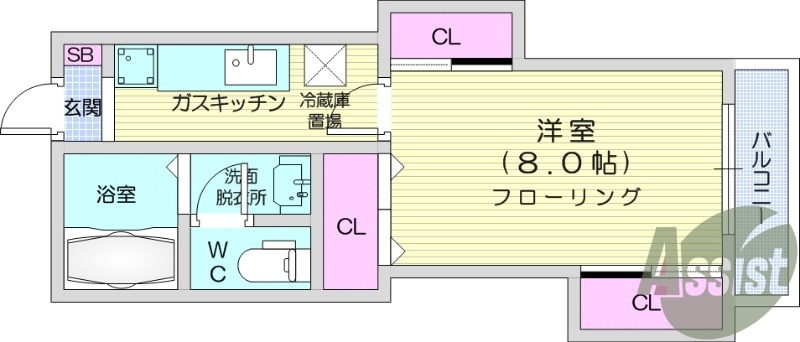 1K、追い焚き、エアコン、モニタ付きインターホン、洗面所独立