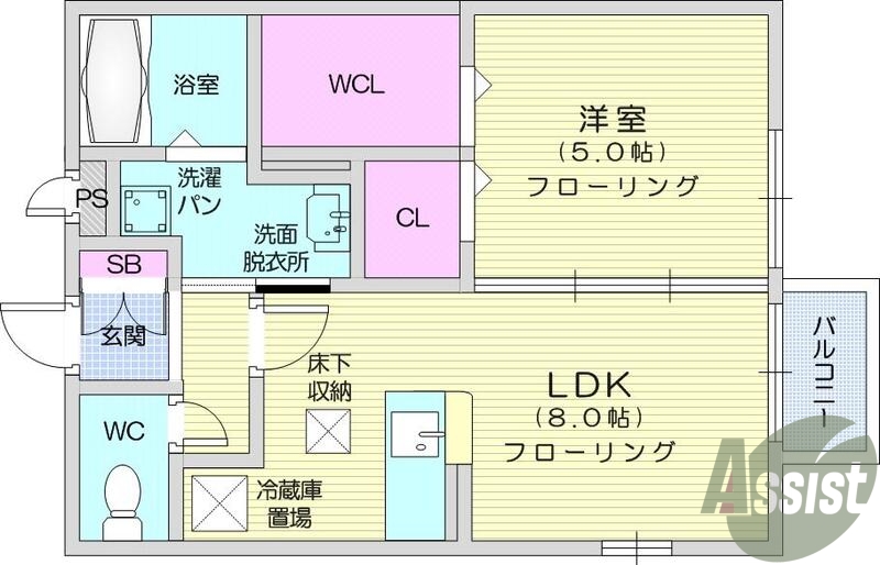 1LDKTVインターホン、インターネット接続、洗髪洗面化粧台