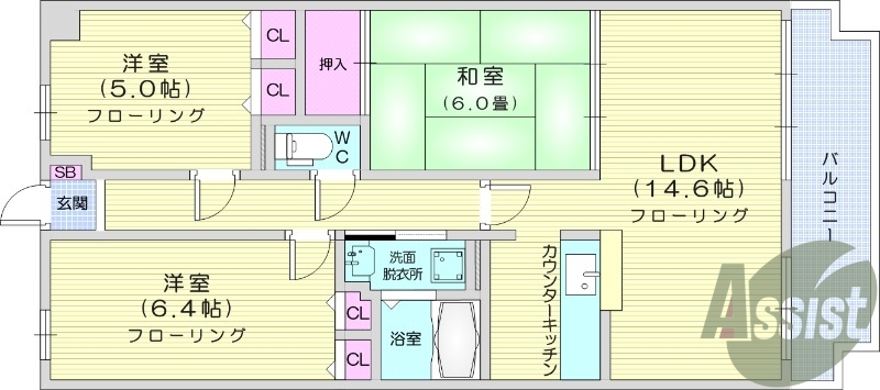 3LDK、エアコン、室内洗濯機置場、トイレ浴室別、収納