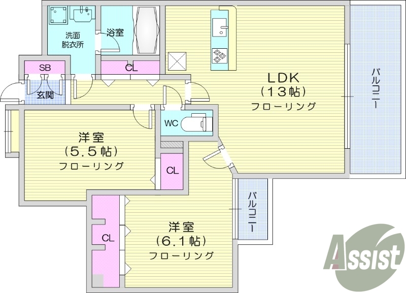 2LDK、角部屋、宅配ボックス、防犯カメラ