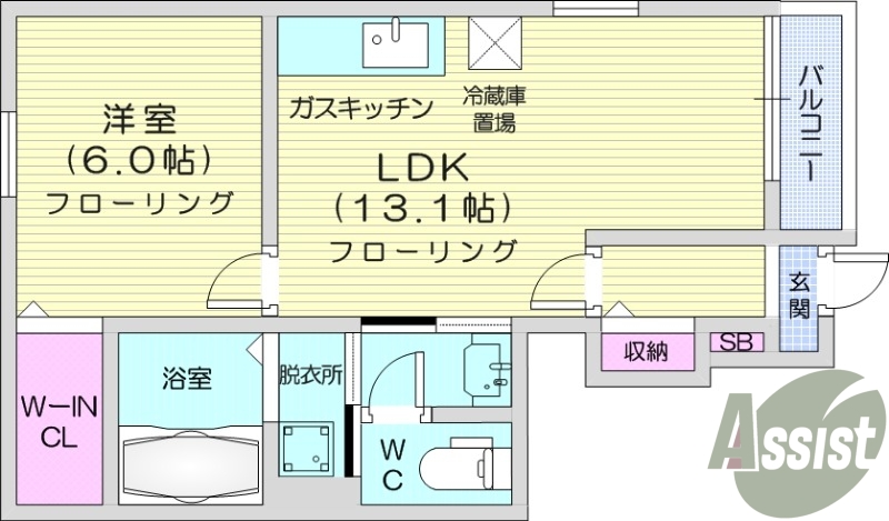 1LDK、バストイレ別、モニター付きインターホン