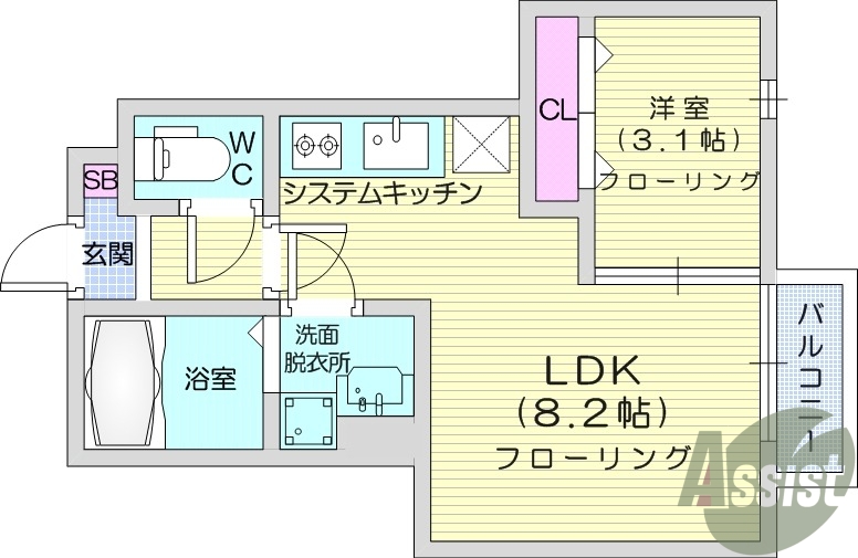 1LDK、エアコン、室内洗濯機置場、洗濯機置場、トイレ浴室別