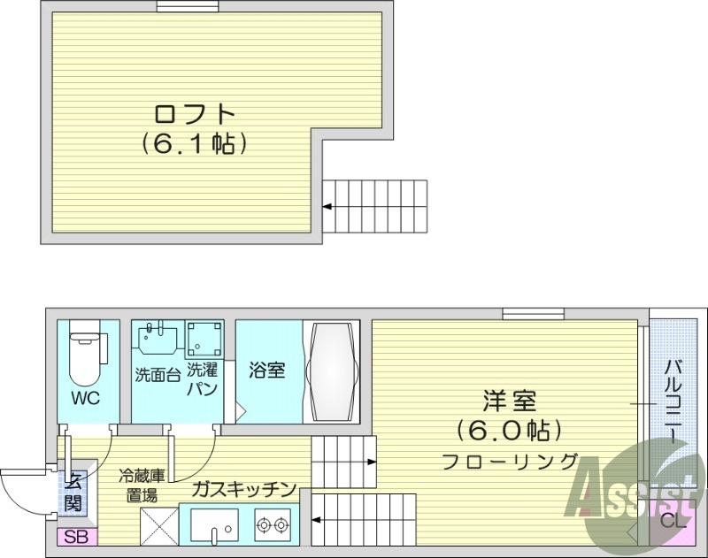 1K、ロフト付き、デザイナーズ、２４時間換気システム