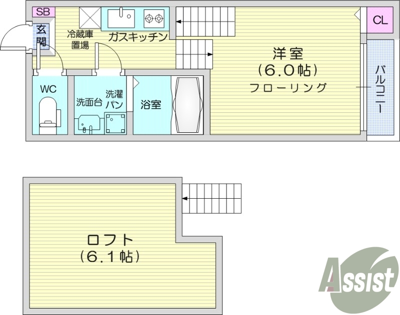1K、ロフト付き、デザイナーズ、２４時間換気システム