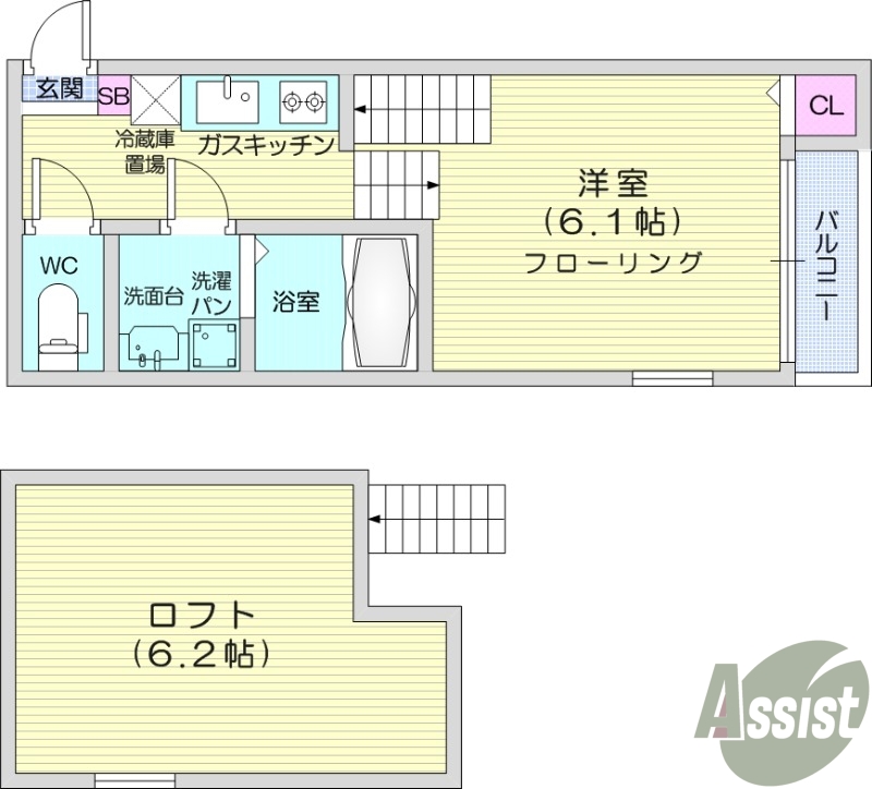 1K、ロフト付き、デザイナーズ、２４時間換気システム