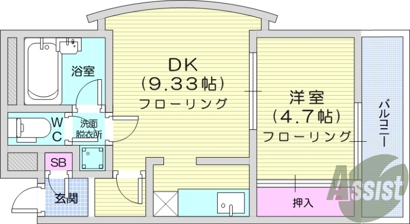 1LDK、3階、バストイレ別、モニター付きインターフォン