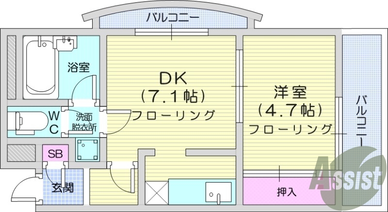 1DK、マンション、バストイレ別、オートロック、角部屋