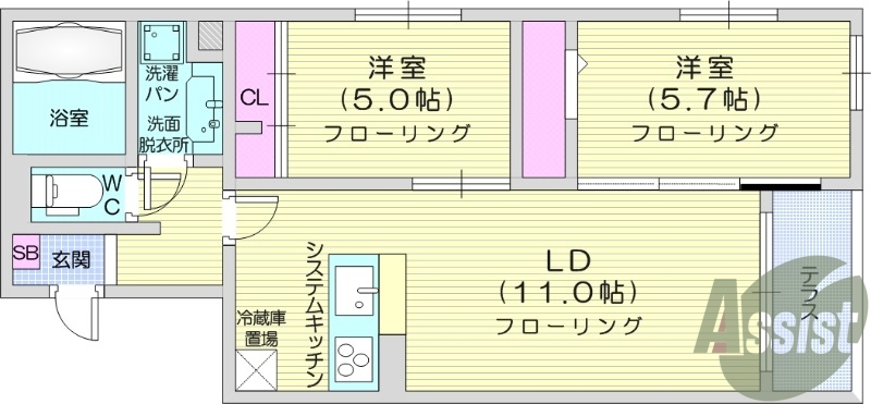 2LDK、オートロック、浴室乾燥機、エアコン