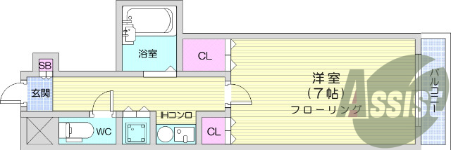 1K、モニター付きインターホン、バストイレ別。