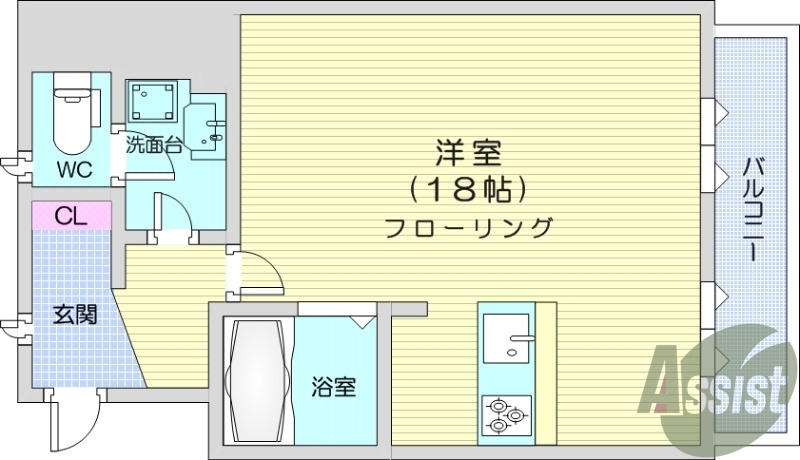 1R、角部屋、追い焚き、インターネット対応、ネット使用料無料