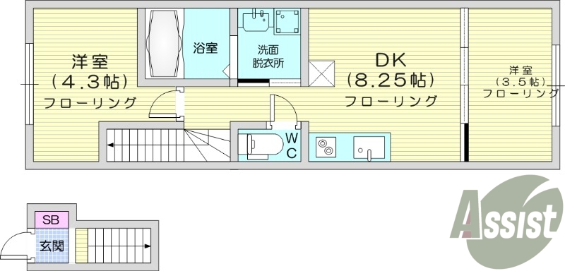 2DK、2階、バストイレ別、インターネット無料、IH、ペット