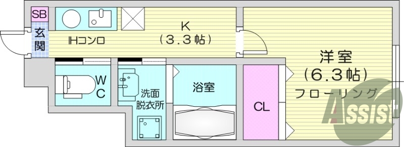 1K、インターネット無料、IH、浴室乾燥機