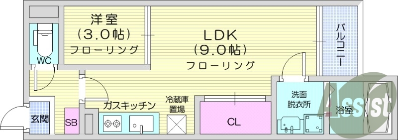 1LDK、浴室乾燥機、追い焚き、独立洗面台