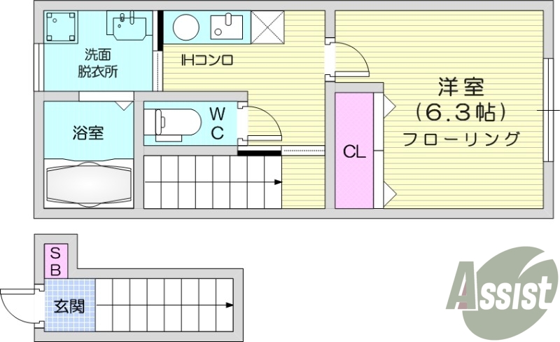 1K、TVインターホン付き、インターネット無料