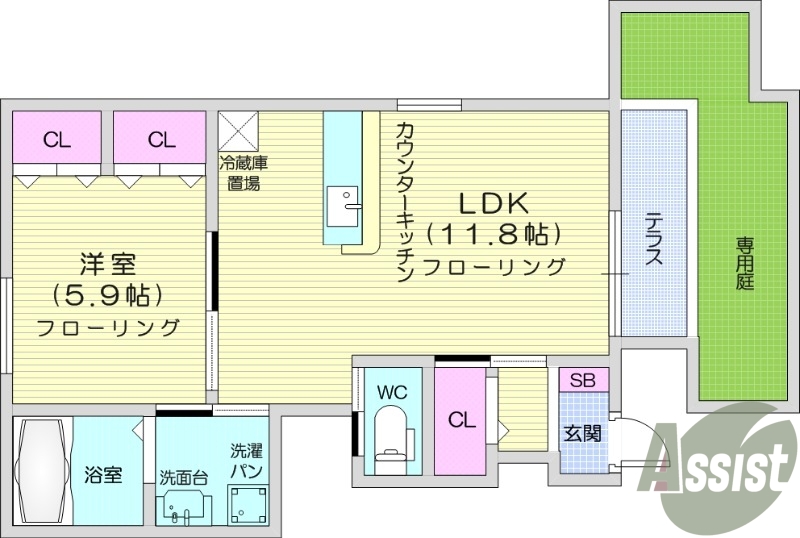 1LDK、追い炊き機能浴室乾燥機、TV付インターホン