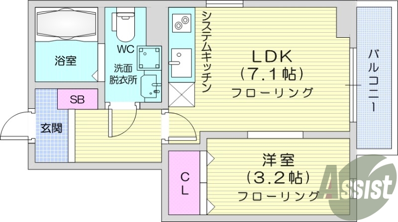 1LDK、ネット無料、追い焚き機能、収納、システムキッチン