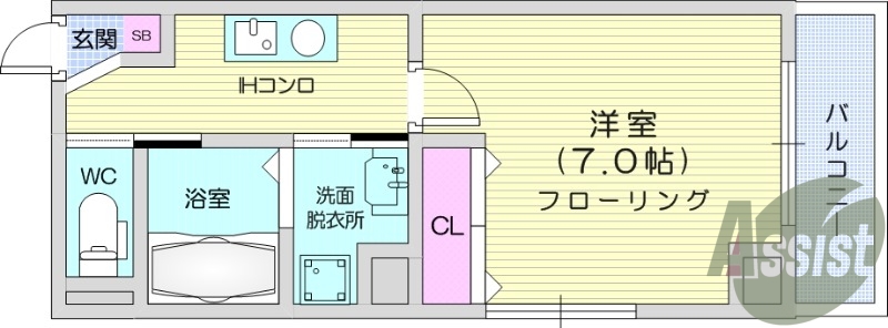 1K、防犯カメラ、モニター付きインターホン、オートロック