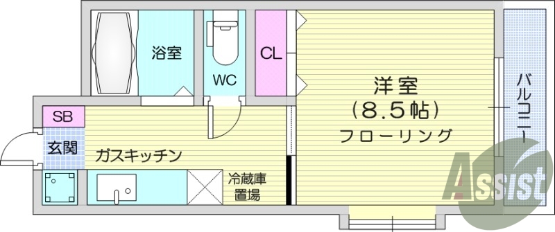 1K、モニタ付きインターホン、都市ガス、BT別