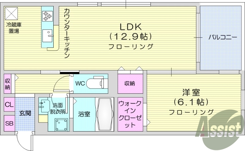 1LDK、オートロック、宅配ボックス、ペアガラス
