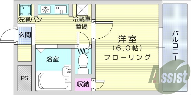 １Ｋ、ペット可、バストイレ別、都市ガス1人様オススメ物件。