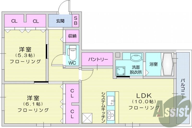 2LDK、エアコン、角部屋、カウンターキッチン、バストイレ別
