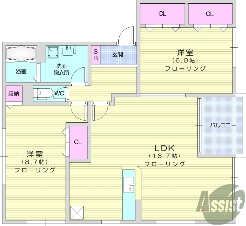 2LDK、モニターインターホン、浴室乾燥、追い焚き、エアコン