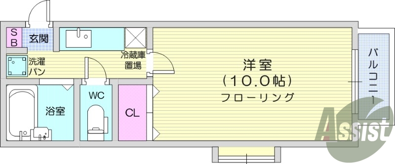 1K。エアコン、バストイレ別、プロパン、バルコニー