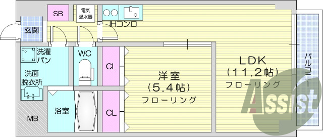 1LDK　オートロック、浴室乾燥機、エアコン