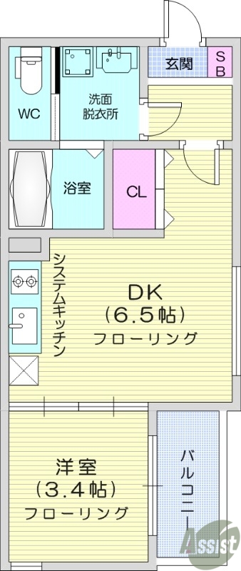 1DK　2名入居可能　浴室乾燥機　インターネット無料